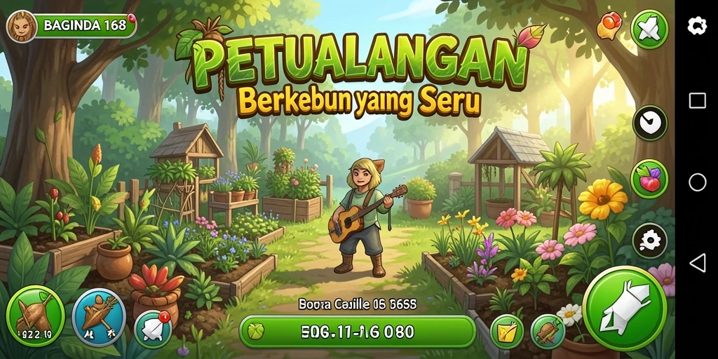 Tampilan gameplay seru dari BAGINDA168 dengan kebun yang indah.