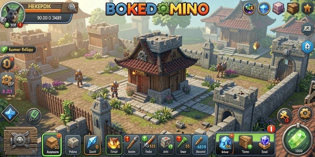 Tampilan gameplay seru BOKEDOMINO dalam aksi Tower Defense.
