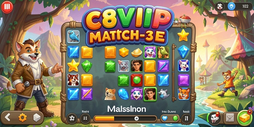 Screenshot C8VIP menunjukkan gameplay menyenangkan di Match-3.