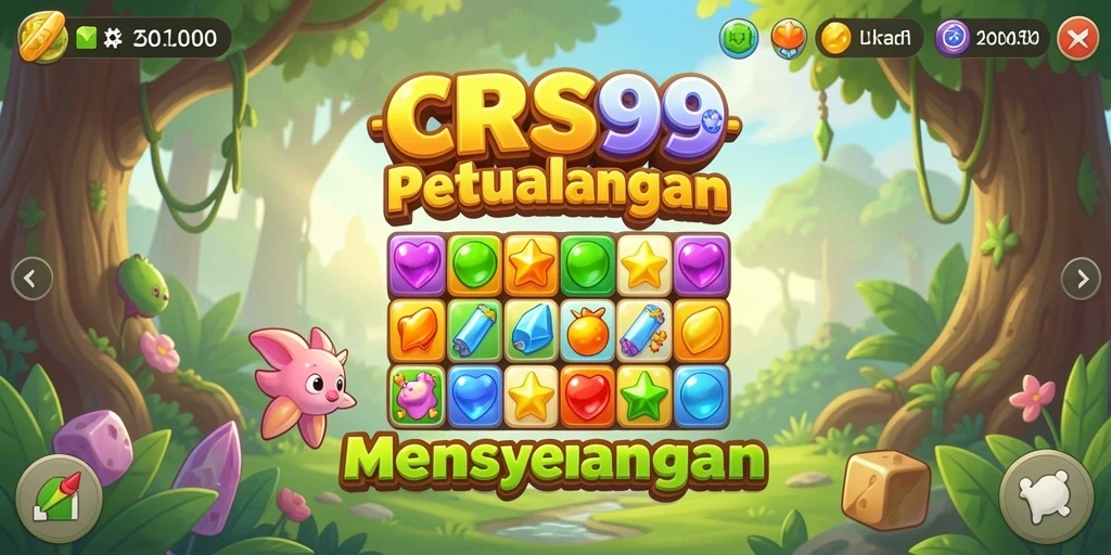 Tampilan gameplay seru game Match-3 CRS99 dengan permata berwarna-warni.