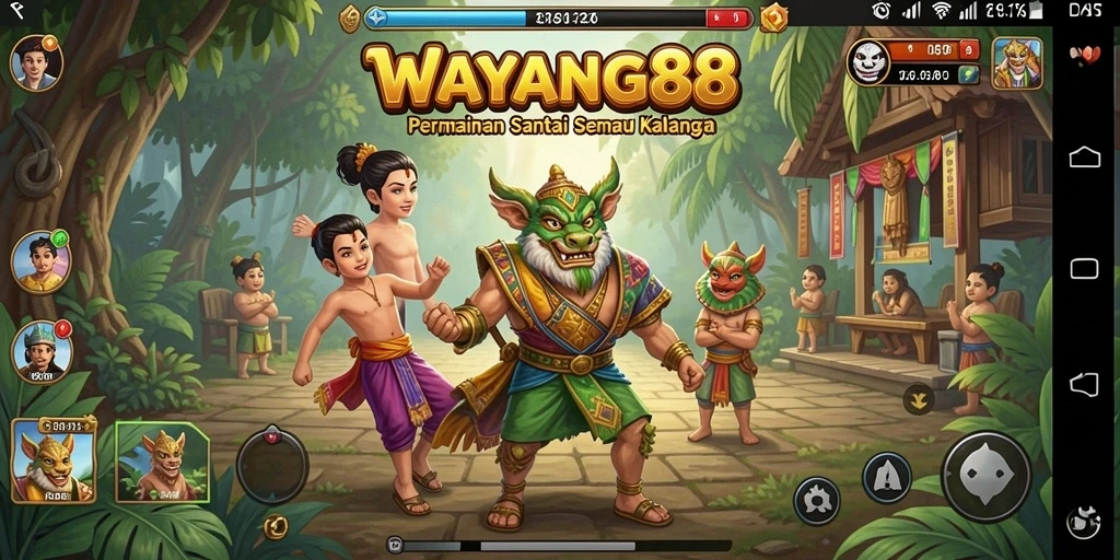 Tampilan gameplay seru WAYANG88 dengan karakter unik dan cerita menarik.